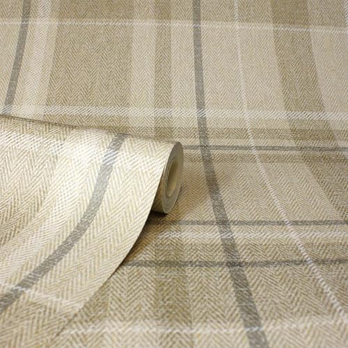 CROWN M1868 Harris Check Luxury Textured Wallpaper, Natural, 52 x 1005 cm - Image 4