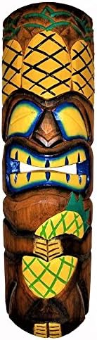 All Seas Imports 20" Handcarved Wood Vibrant Design Triple Pineapple Tiki Mask with Gorgeous Color!