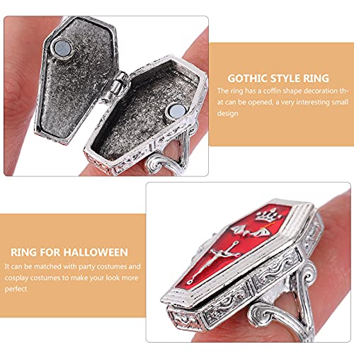 Lurrose Anel gótico 4 peças em formato de caixão cruz anel de dedo Halloween morcego anel vintage pu