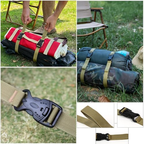 Image of 4 Pack Utility Strap with Quick-Release Buckle Nylon Tie Down Straps Sleeping Bag Straps for Camping Backpacking Sleeping Bags Camping Sleeping Pad Folding Camping Table Bed Roll Backpack