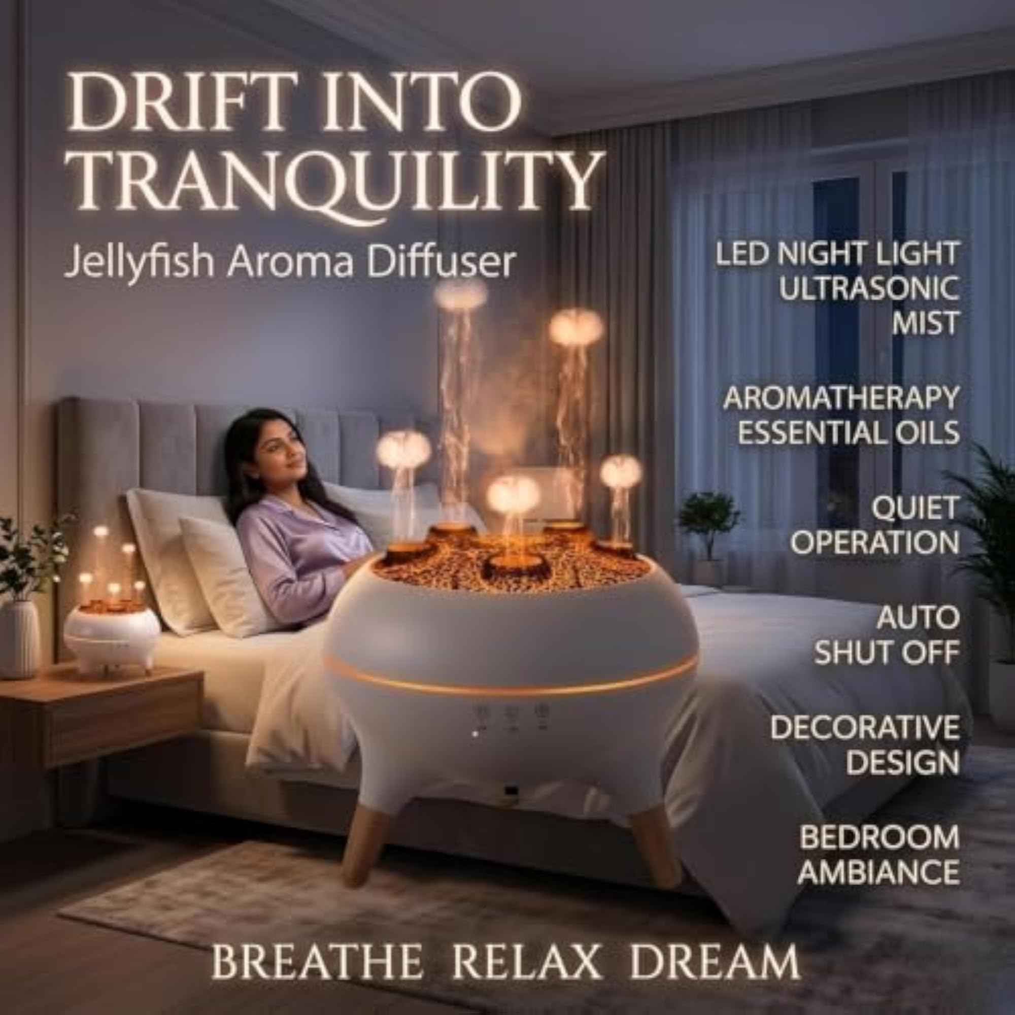 Luxurious Jellyfish Aroma Diffuser with LED Night Light