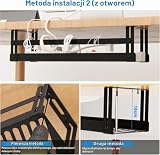 PAVSTINE Organizator kabli pod biurkiem zestaw 2 szt., Kanał kablowy bez wiercenia, Kanał kablowy do biurka do zarządzania kablami, Taca kablowa, Organizer kabli na biurko, Kosz na kable Czarny