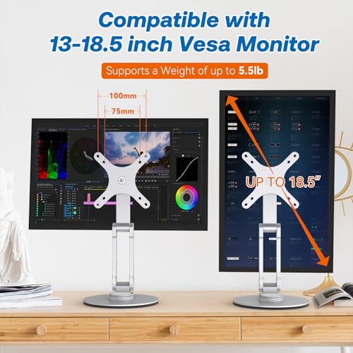 YCNEW Swivel and Tilt Stand for Echo Show 15 (Gen 1, Gen 2), Portable Monitor Stand, Adjustable Angle and Height with 360° Rotation Bases, Switching Between Landscape and Portrait Screens (Silver) - Image 2