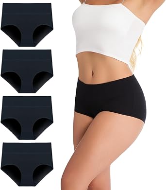 Womens Cotton Underwear High Waisted Panties Soft Underpants 4Pack