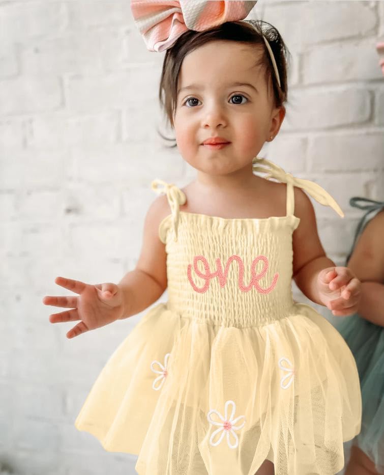 Baby Girl 1st Birthday Clothes One Year Old Tulle Romper Sleeveless Bodysuit Cake Smash Outfits - Image 2