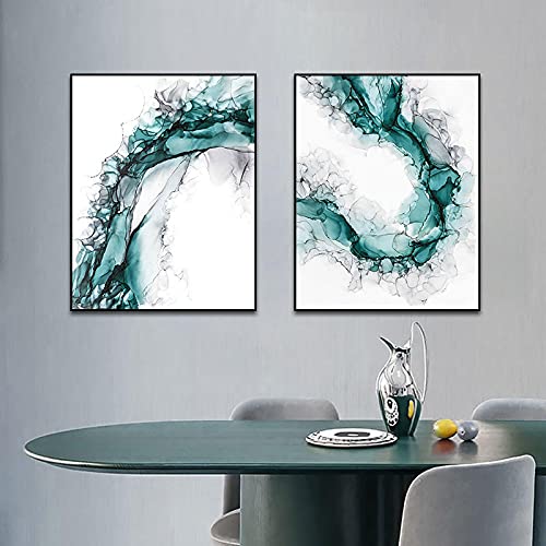 Peinture sur Toile Marbre Bleu KEBIA 50x60cm Décoration Murale Salon Art Moderne