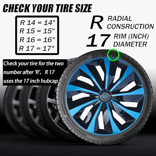 Image of Hubcap Wheel Cover Replacement R17 Hub Caps Universal-Fit Steel Wheel Rim Cover ABS Material Exterior Accessories for Car Truck SUV -Set of 4(17-inch,Blue-Black)
