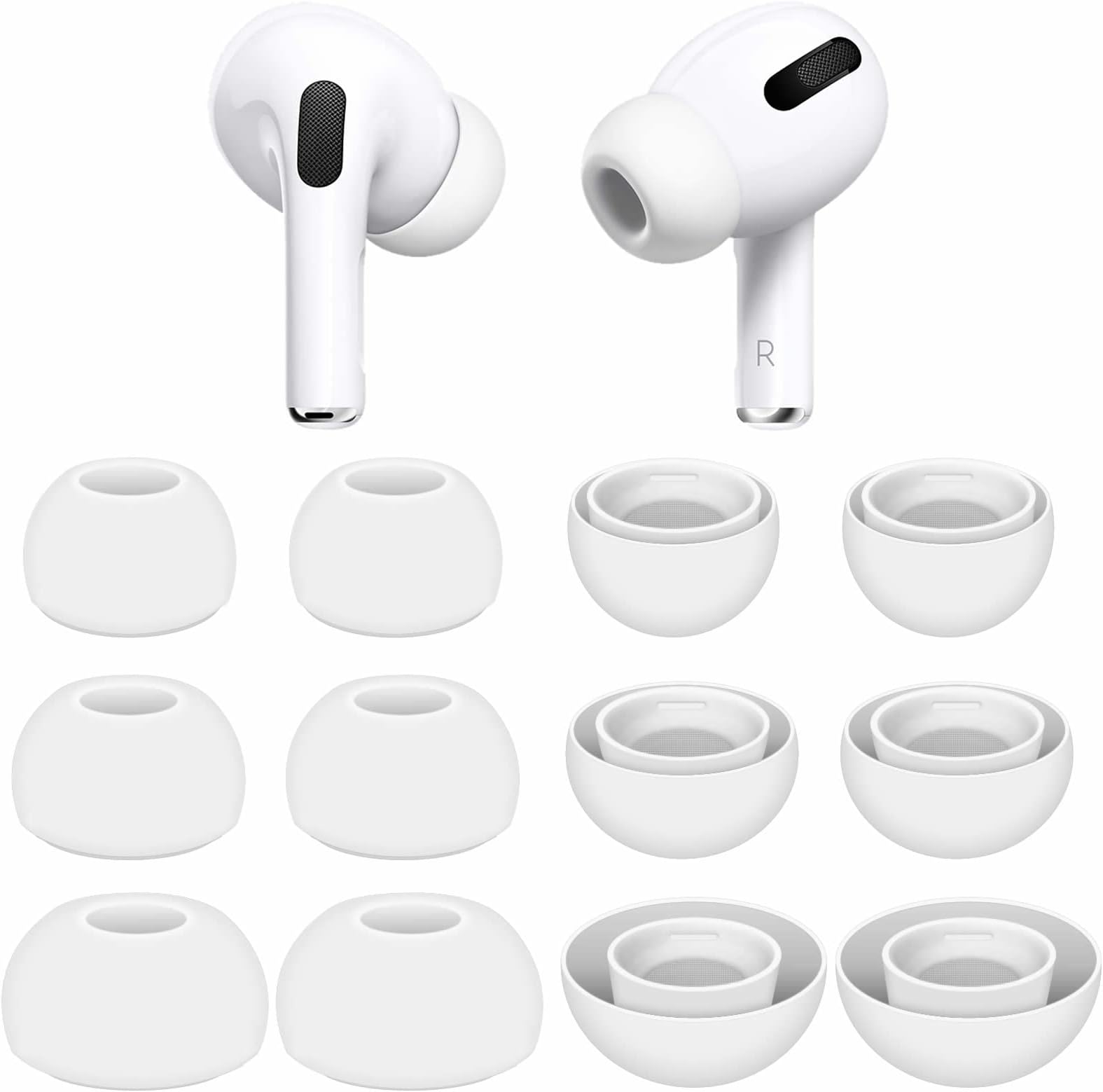 6 Pairs Compatible with AirPods Pro and Pro 2 Ear Tips Buds, Small Medium Large 3 Size Silicone Rubber Eartips Earbuds Gel Cover Accessories Compatible with AirPods Pro 2 and Pro - S/M/L White