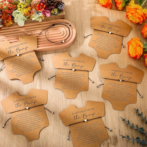 Chuangdi 50 Sets Baby Shower Favors for Guests Cute Heart Bracelets Wish Card Bracelets for Gender Reveal Party Gifts3