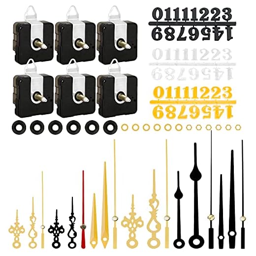 6 pcs High Torque Quartz Clock Movement Mechanism Replacement Clock Numerals Kit with 6 Different