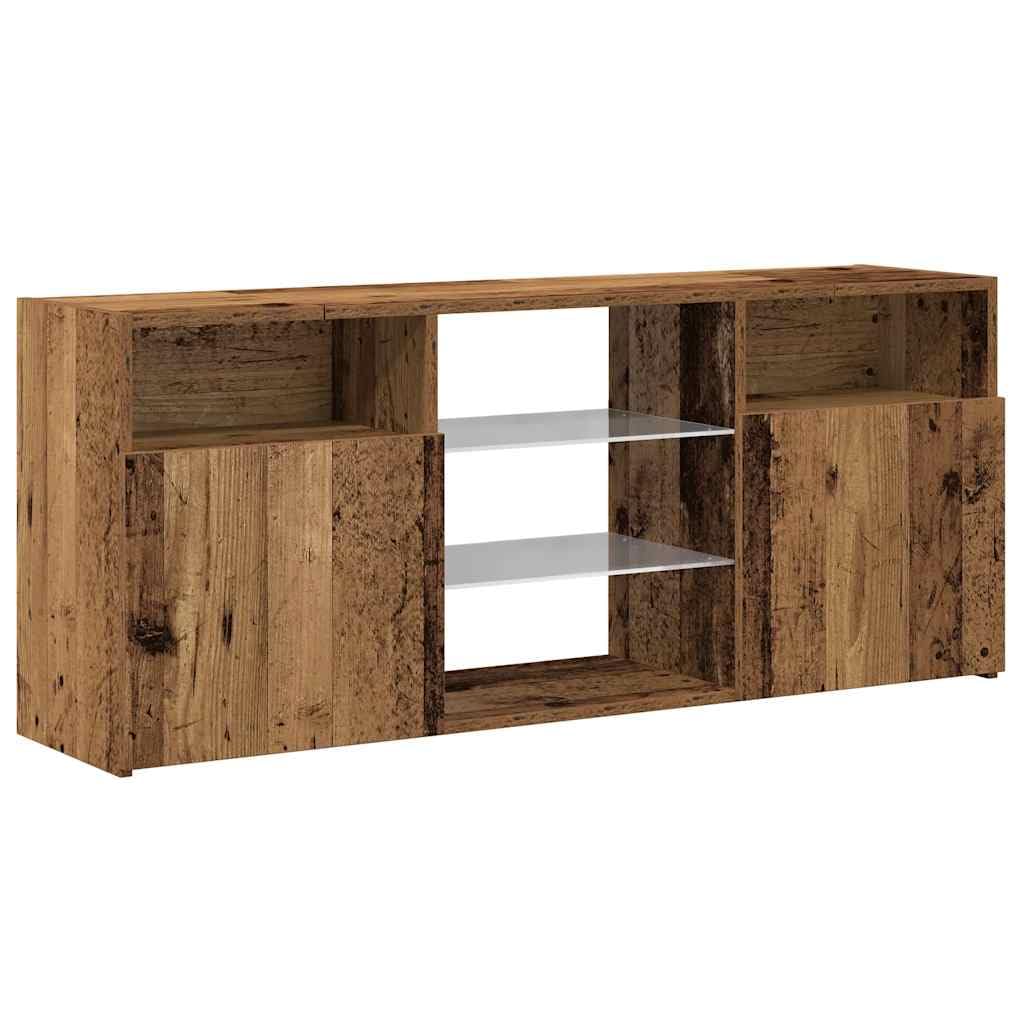 Stolik RTV pod TV z oświetleniem LED RGB, Szafka pod telewizor stare drewno, 120x30x50 cm, mebel z przegrodami do przechowywania do salonu