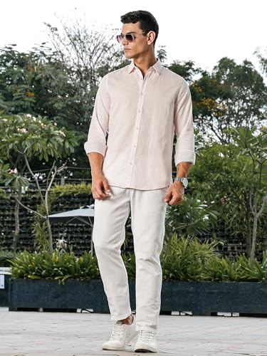 Image of Thomas Scott Men's | Linen Blend | Solid | Premium Cotton Linen Blend | Full Sleeve | Casual Shirt for Men