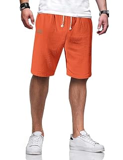 Mens Cotton Linen Shorts Drawstring Casual Beach M-5XL | 71%cotton+29%linen,elastic waist,with pockets,regular fit,solid,summer,beach,vacation - Amazon product rated Grade A