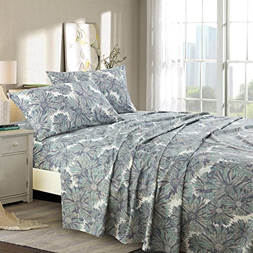 Swanson Beddings Daisy Silhouette 100% Cotton Sheet Set : Fitted Sheet, Flat Sheet And Two Matching Pillowcases (Queen) #TOP1