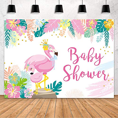 MEHOFOND Flamingo Theme Girl Baby Shower Party Decoration Backdrop Summer Pink Tropical Leaves Flamingo Gift Table Supplies Photography Background 7x5ft