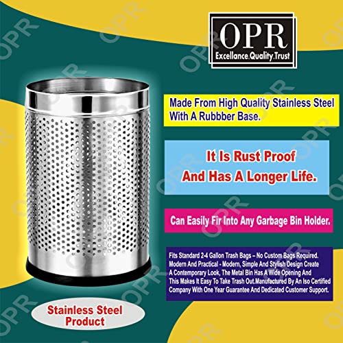 Image of OPR 6 Ltr Stainless Steel Open Perforated Dustbin Without Lid| Waste Bin For Home, Bedroom, washrooms, Office, Kitchen, Bathroom| Small Dustbin- Silver| (7X11 Inches- 6 LTR)