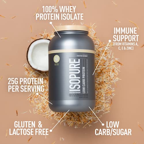 Isopure Whey Isolate Protein Powder With Vitamin C & Zinc For Immune Support, 25G Protein, Low Carb & Keto Friendly. Flavor: Toasted Coconut, 3 Pounds (Packaging May Vary) #TOP1