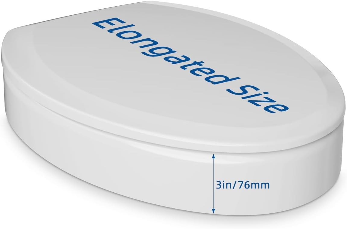 Elongated Toilet seat risers for Seniors, Elevated Soft Close Toilet Seat 3 inch, Heavy Duty, Never Loosen, Elongated Raised Toilet seat bowl (18.5”), White