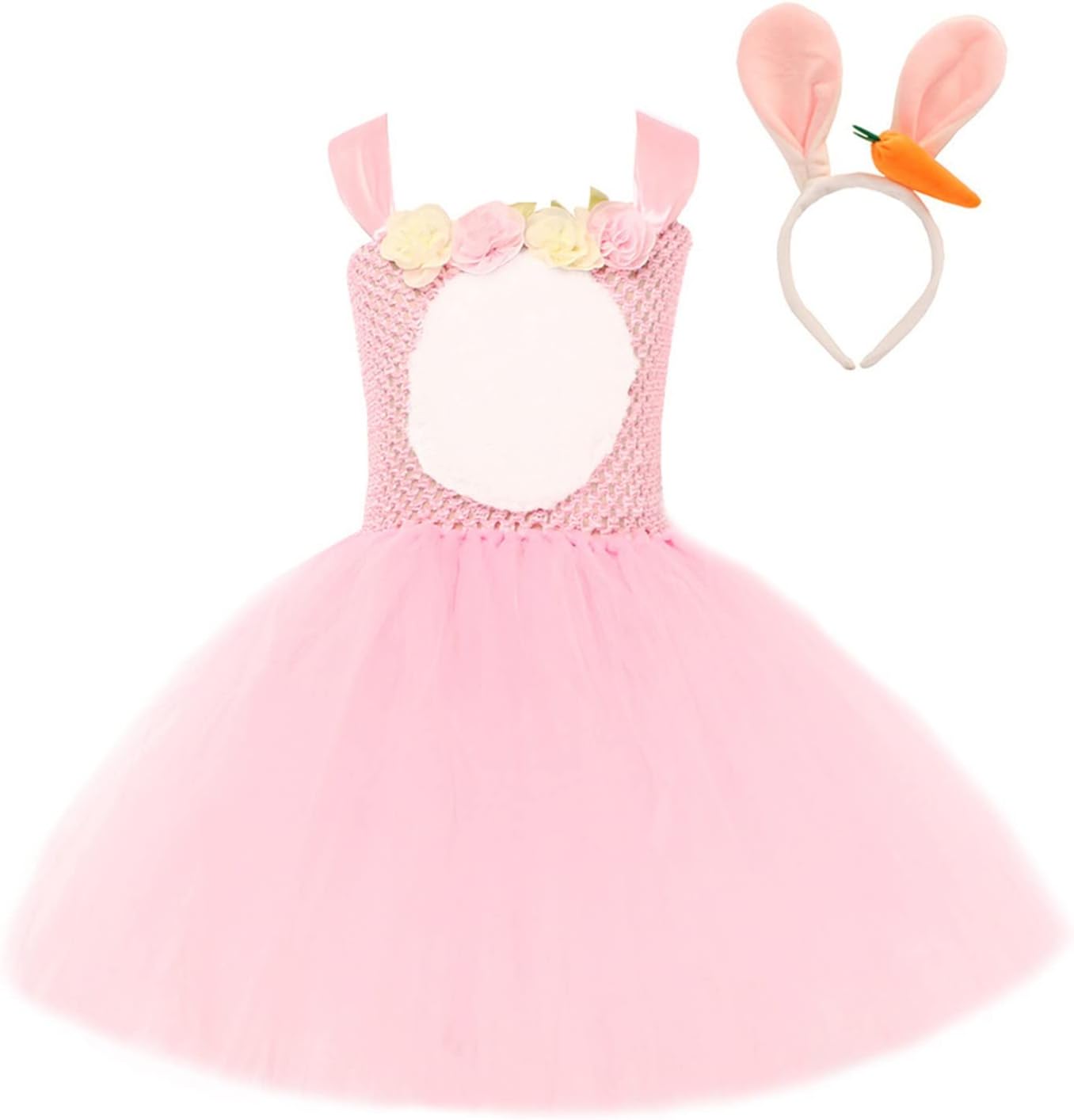 Easter Bunny Dress for Girls Kids Rabbit Tutu Dress Up Easter Party Outfit with Headband, Bow and Tail 4pcs Clothes