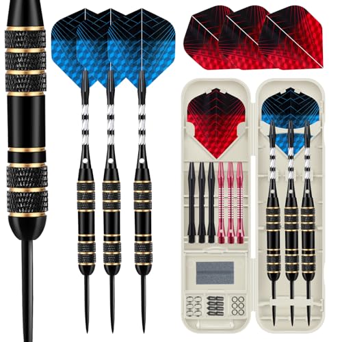 HUANQU Steel Tip Darts Set, 3 Pack 18g-24g Professional Darts Brass Metal Tip Darts with Dart Flights, Dart Shafts, Dart Case with Dart Accessories,Dart for Dartboard for Adults/Kids,for Darts Gifts