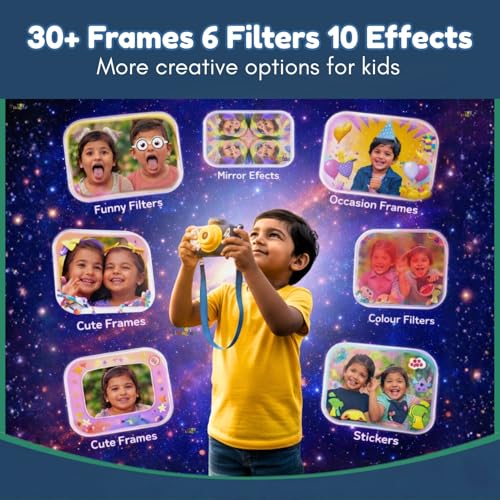 Image of Toy Imagine Space Kids Digital Camera 4.8 MP HD Photos 1080p Video 2-Inch Screen USB Rechargeable Extended Storage Mini with Games Filters & Frames Cute Birthday Gift for 6-12 Age SD Card Not Included