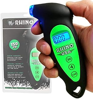 Rhino USA Digital Tire Pressure Gauge 150 PSI, 4 Ranges, Ergonomic Design w/Lighted