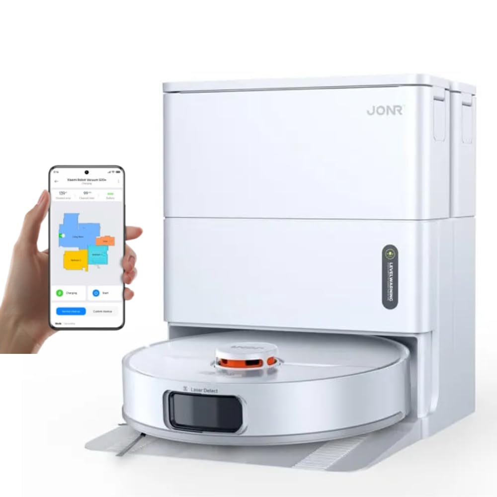 JONR T5 Pro Gen 2 15000Pa Robot aspirador con función de limpieza, potencia de succión (actualización de T5 Pro) con secado al aire caliente, cepillo lateral antienredos, prevención de obstáculos