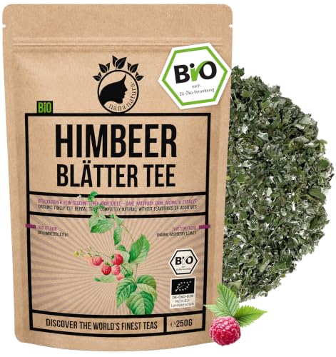 Bio Himbeerblättertee 250g – fein geschnittene Himbeerblätter aus kontrolliert biologischem Anbau – loser Kräutertee ohne Aroma und Zusätze – wiederverschließbarer Doypack