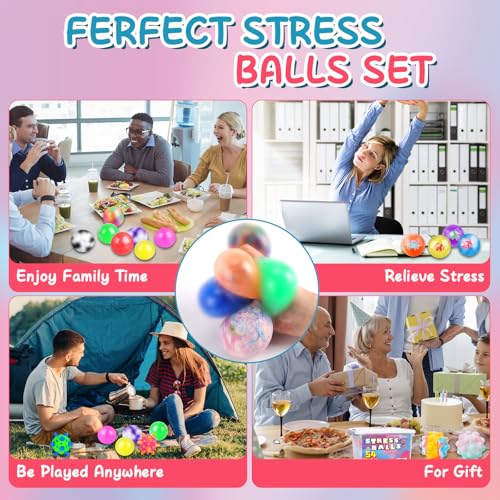 Image of 54 Pack Stress Balls, Squishy Balls, Squeeze Balls for Adults | Stress Relief Balls, Prize Box Stuffers, Party Favors