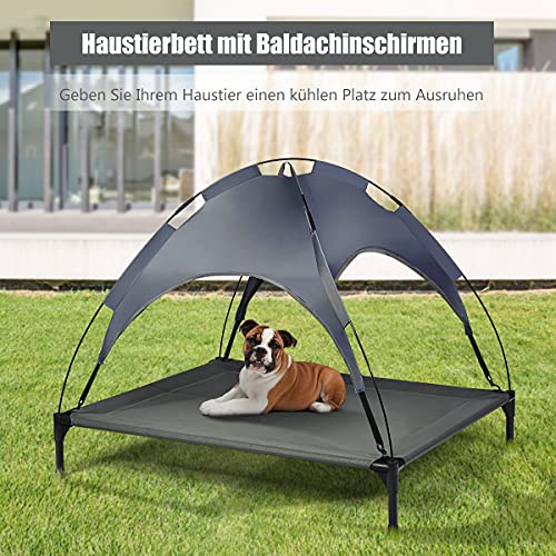 COSTWAY Hundebett mit Baldachin, Hundeliege Garten, Haustier Liegeplatz draußen, Hundesofa Schlafplatz Outdoor, Haustierbett Hund, Katzenliege Katzenbett (105x87x89cm)