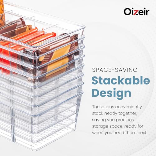 Oizeir Clear Pantry Organizer Bins 4-Pack - Fridge Organizer with 3 Removable Dividers - Kitchen Pantry Organizers & Storage - Storage Cabinet Snack - Image 4