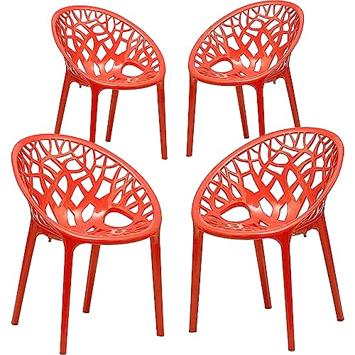Image of SkyGlamour Crystal PP Oversized Designer Plastic Chair for Home, Living Room, Garden, Balcony |ndoor&Outdoor Use | Color: Red; Set of 4 Chairs