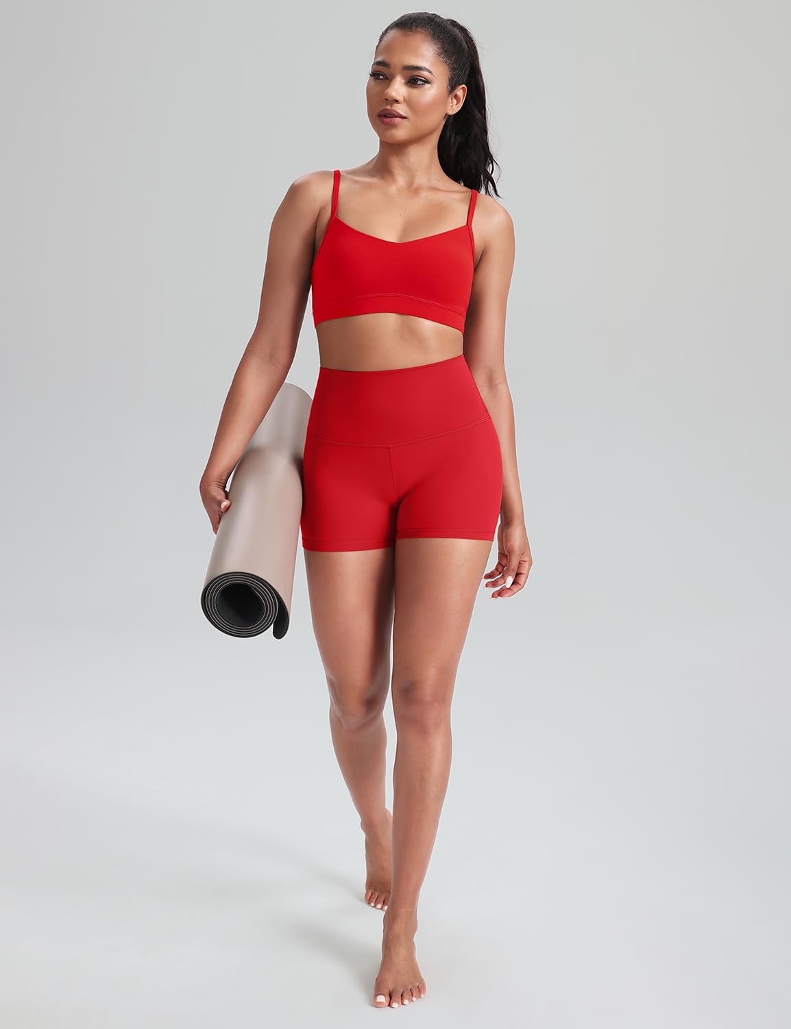 HeyNuts Womens V Neck Sports Bra, Spaghetti Thin Straps Camisole Yoga Tops Padded with Built in Bras A-C Cups - Image 4