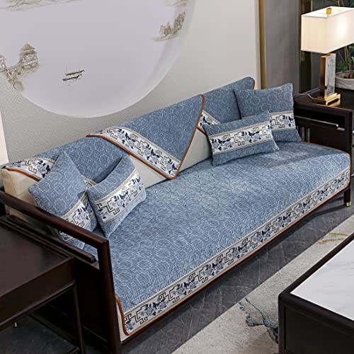 Vctops Vintage Geometric Jacquard Sofa Cover Chenille Soft Sectional Couch Cover Floral Pattern Non-Slip Sofa Slipcover Furniture Protector For Living Room (Blue,28"X28") #TOP2