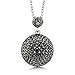 Sterling Silver Round Marcasite Pendant Necklace With Black Diamond Accent On 18 Inch Chain