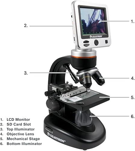 Miniatura 9 de Celestron Microscopio digital LCD II - Microscopio biológico con cámara digital integrada de 5MP - Etapa mecánica ajustable - Estuche de transporte
