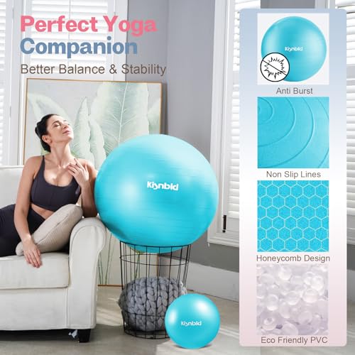 Image of kisnbld Exercise Ball, Extra Thick Yoga Ball for Workout Pregnancy Stability, 4 Sizes Anti-Burst Balance Ball with Foot Pump - Heavy Duty Fitness Ball Chair for Office, Home & Gym