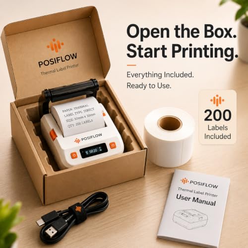 Image of PSF20 58mm Inkless Thermal Portable Printer | Bluetooth & USB Receipt, Barcode & Label Printer for Shops & Retail Use | Mobile & PC Support | 200 Labels Included | Color: Back /White