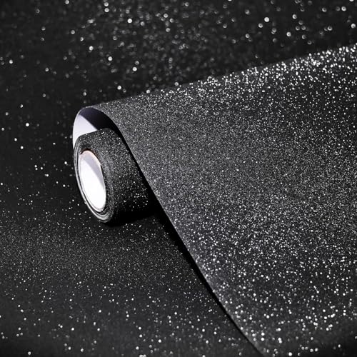Image of Black Glitter Wallpaper Stick and Peel Contact Paper Decorative Self Adhesive Vinyl Sheets for Cricut Sticker Paper Window Christmas Decor Letters Mugs Craft Project 2 x 16 Feet