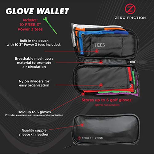 Zero Friction Glove Wallet, Keeps Golf Gloves Dry And Clean, 10 Bonus Tees Included, Black, Universal-Fit #TOP2