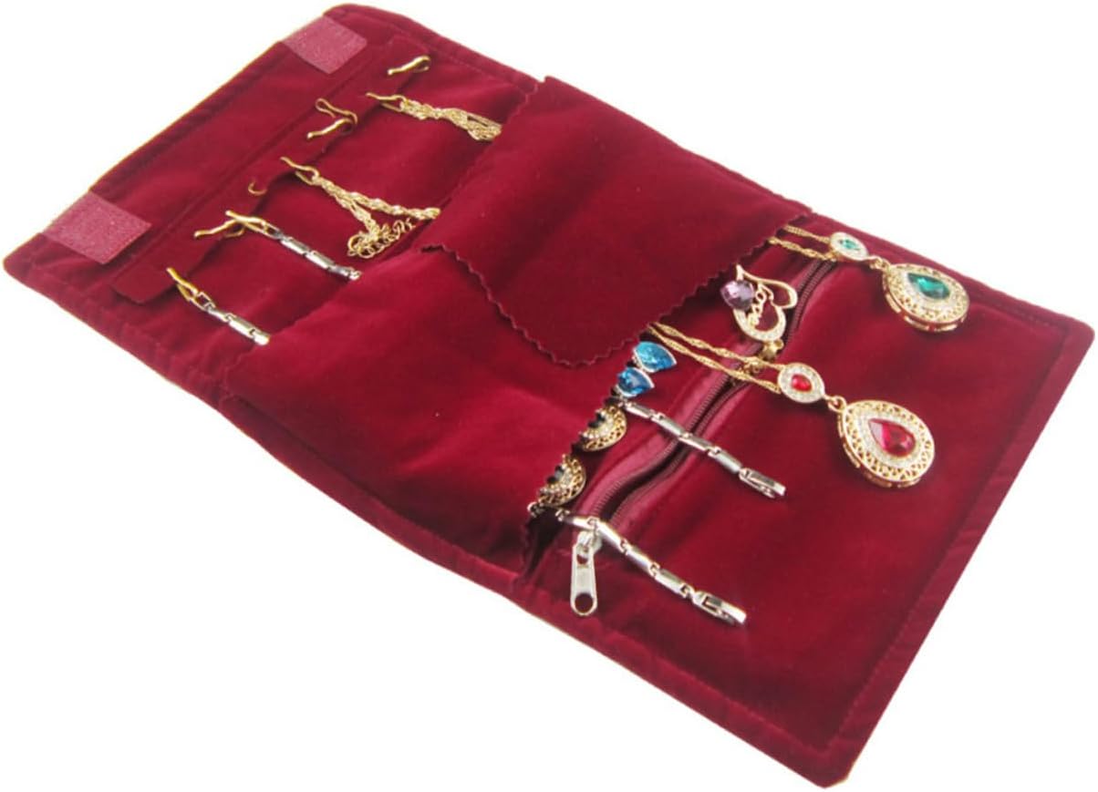 VALICLUD 3pcs Jewelry Storage Organizer Roll Bag for Women Multifunctional Lint Holder for Earrings Bracelets and Compact Travel Pouch Red Jewelry Storage