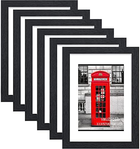 VMUZEDER 11x14 Picture Frame Rustic Black Wood Set of 6,Display Pictures 8x10 with Mat or 11x14 Without Mat,Multi Photo Frames Collage for Wall