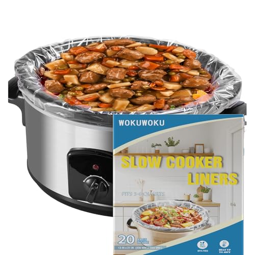 Slow Cooker Liners 20 Count Cooking Bags Large Size Disposable Pot Liners Plastic Bags Fit 3QT to 8QT for Slow Cooker Cooking Trays 13x 21 (20)