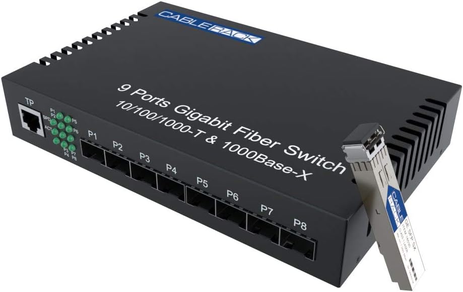 CableRack 8 Port SFP Unmanaged Ethernet Optical Switch with One Multimode SFP