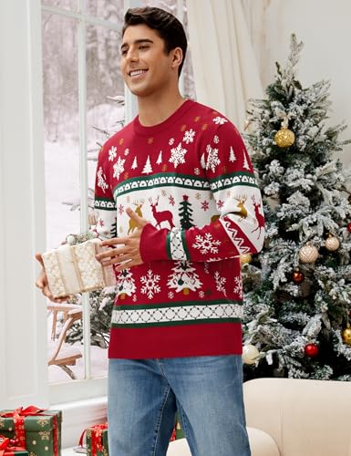 Namatime Weihnachtspullover Herren Lustig Weihnachtspulli Ugly Christmas Sweater Rundhals Strickpullover mit Elch Unisex Weihnachts Pullover Familie Set Rot-Weihnachtsbaum S