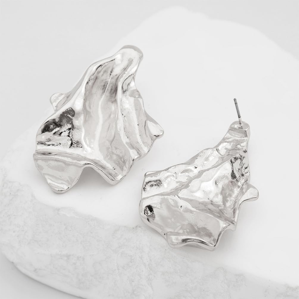 Unique Statement Gold Irregular Hammered Earrings for Women Trendy Vintage Chunky Silver Drop Stud Earring Geometric Y2K Asymmetric Party Jewelry Gift - Image 6