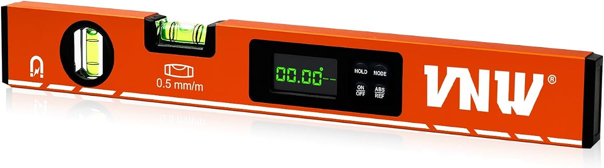 Nivel digital de 16 pulgadas con pantalla LCD - Función de iluminación de burbujas - Multiusos: Nivel de torpedo magnético, buscador de ángulos Rango de 0-90° y 0-180° - Herramienta niveladora para carpintería, sierra y nivelación del hogar (Champán)