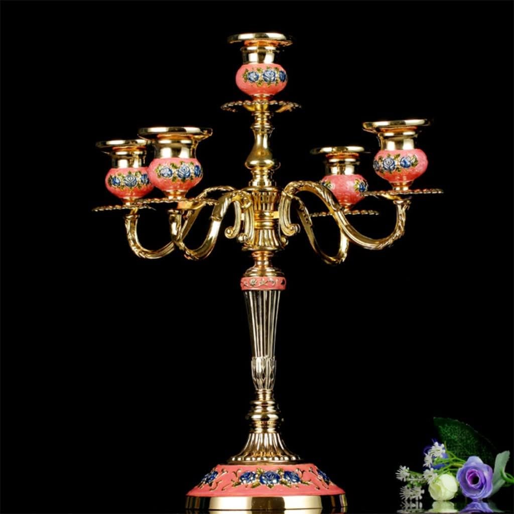European Retro Five-Head Alloy Candlestick Romantic Wedding Banquet Candlelight Dinner with a Golden White Candle Table