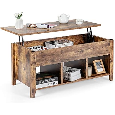 Mesa de salón con tapa elevable y compartimentos ocultos COSTWAY Cover