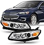AKKON - Fits 2016 2017 2018 Chevy Malibu Sedan [Halogen Type] Chrome Projector Headlights Pair Left+Right w/Amber Signal